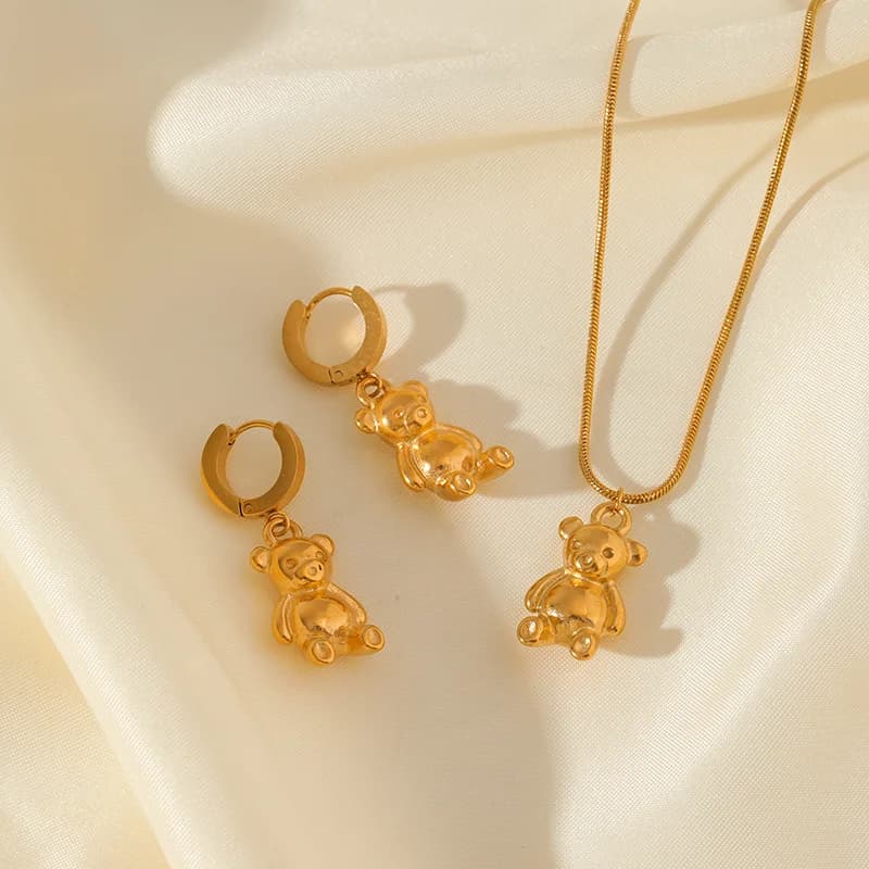 Beer Bloem Halsketting en Oorbellen Set, Goud