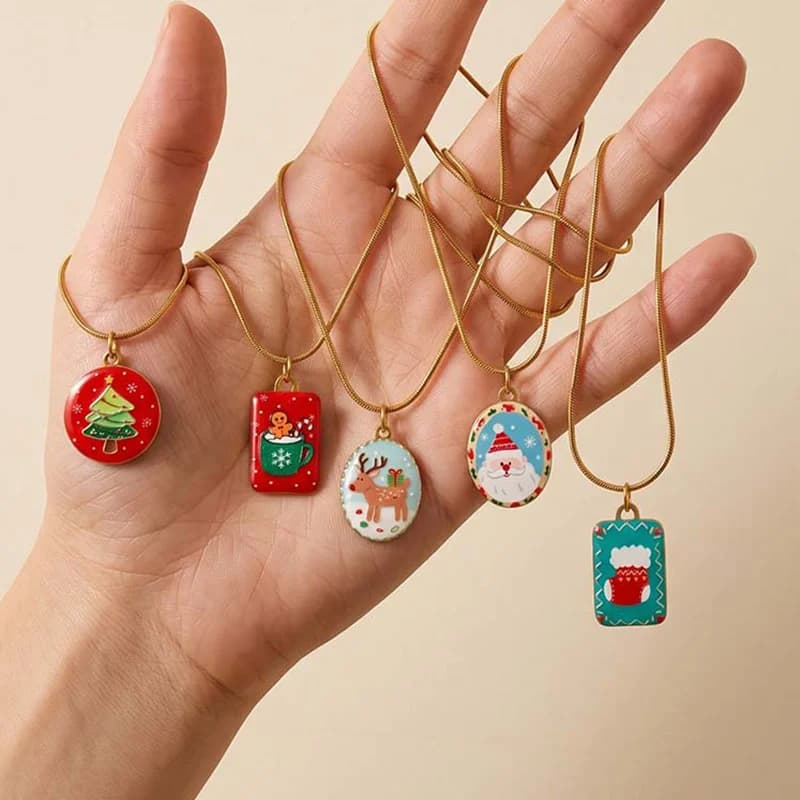 Cartoon Sneeuwpop en Boom Hanger Ketting