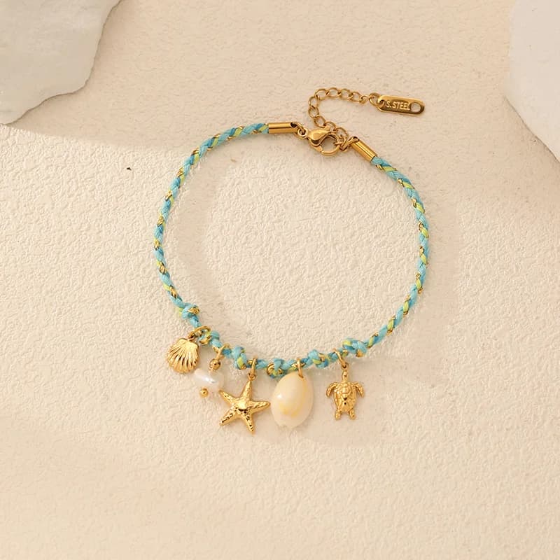 Zeester en Schelp Bedelarmband met Koord