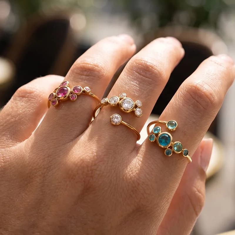 Instelbare ring met kleurrijke cubic zirconia