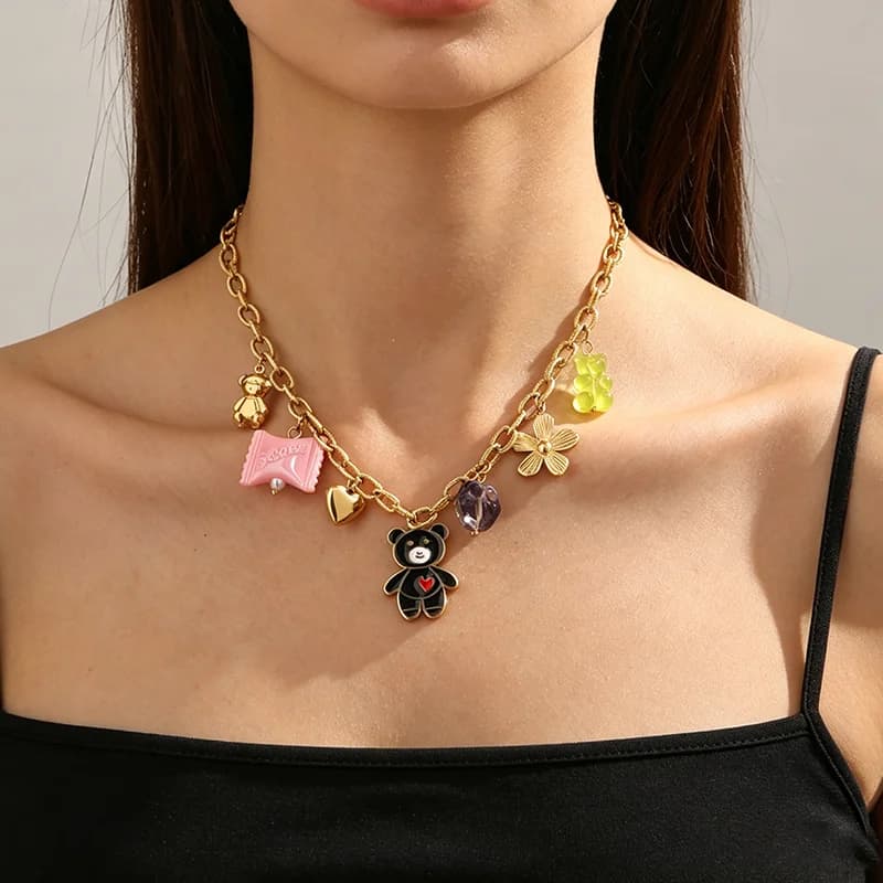 Ketting met meerdere bedels, 18K goud PVD