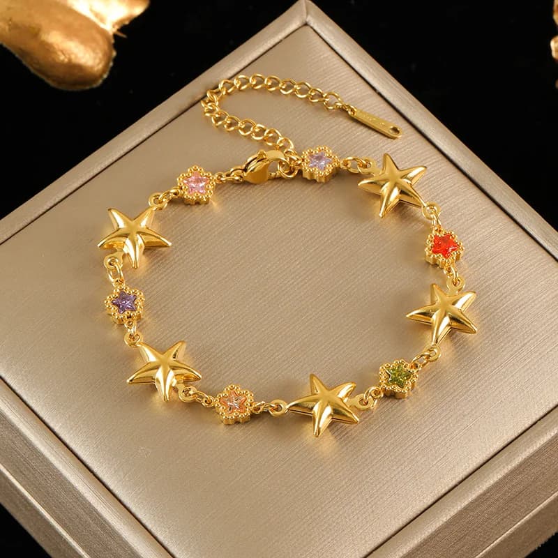 Bloem en Ster Bedelarmband met Parels