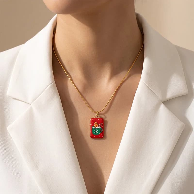 Cartoon Sneeuwpop en Boom Hanger Ketting