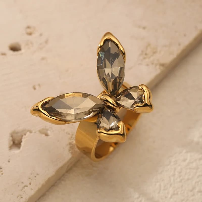 18K goud vlinder zirkonia verstelbare ring