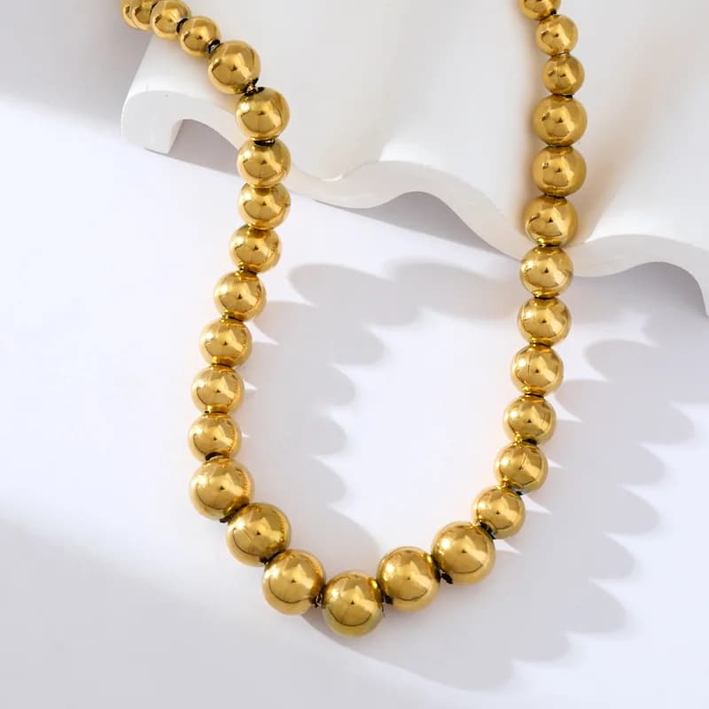 Massieve kralenketting, goudkleurig roestvrij staal