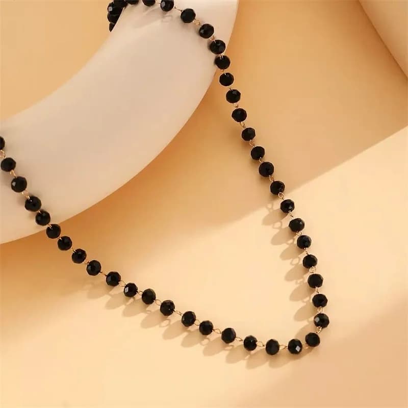 Set Ketting en Armband met Zwarte Kralen