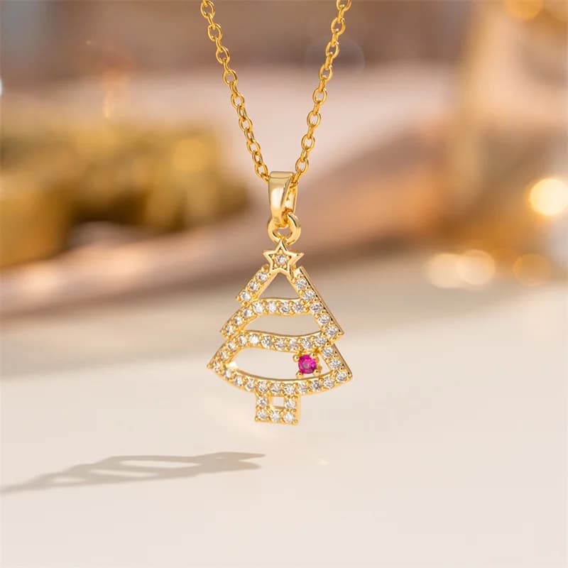 Fonkelende Zirconia Kerst Hanger Ketting