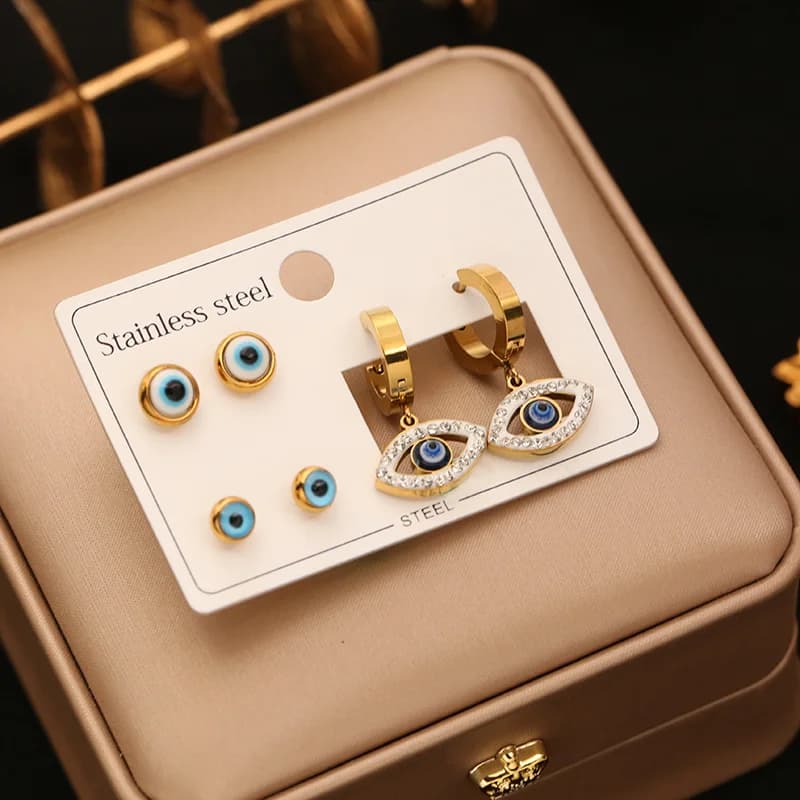 Set van 3 paar zirconia hart oorbellen (studs en hangers)