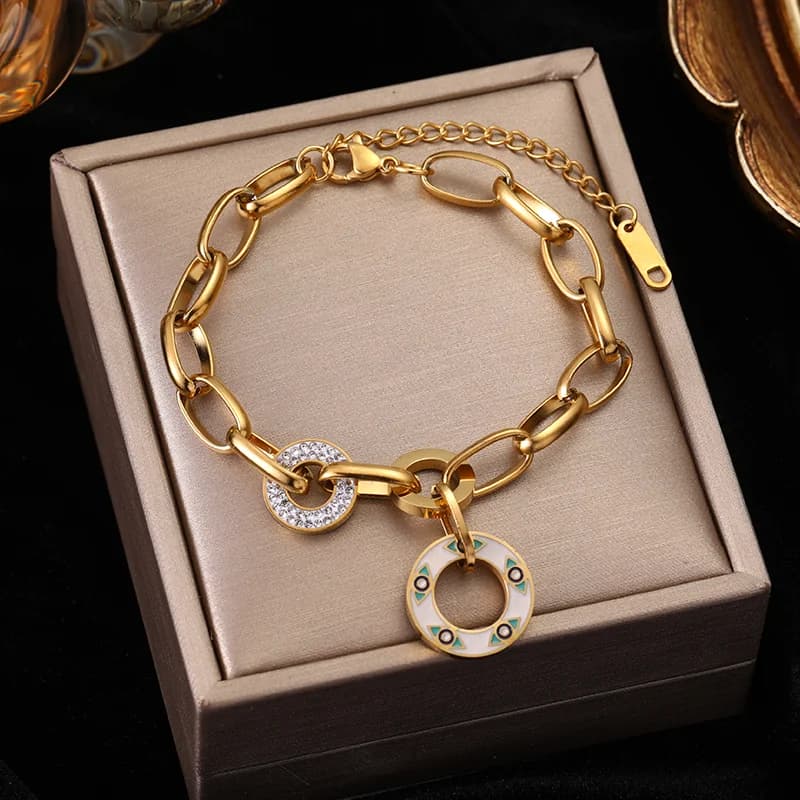 Dikke geometrische ketting armband, goudkleurig roestvrij staal