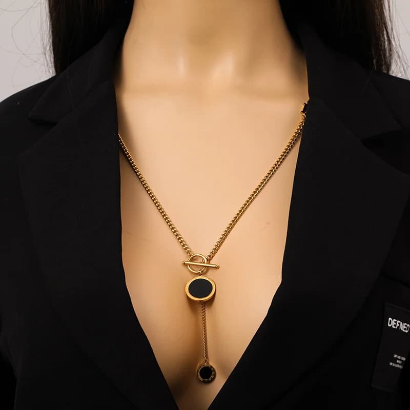Ronde Zwarte Lange Hanger Ketting