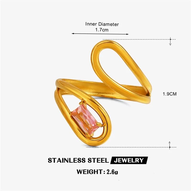 Geometrisch Glas Zirkoon Verstelbare Ring, 18K Verguld