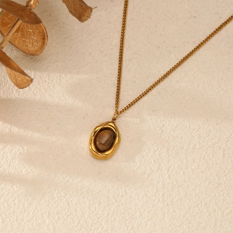 Vintage Bruine Steen Hanger Ketting
