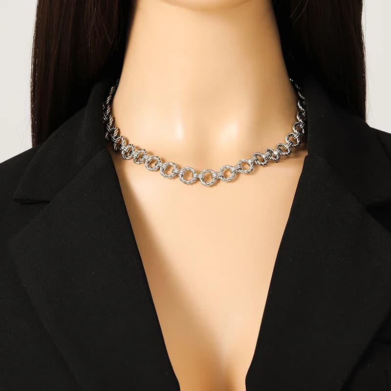 Sieraden set zilverkleurige schakelketting