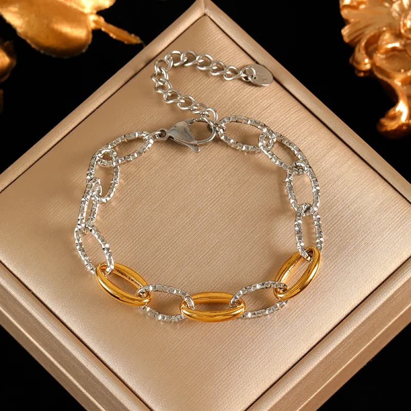 Ovale schakelketting armband met toggle sluiting, staal