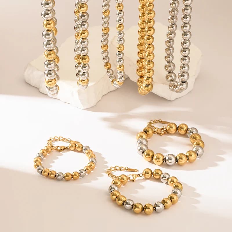 Massieve kralenketting en armband set, 2 kleuren