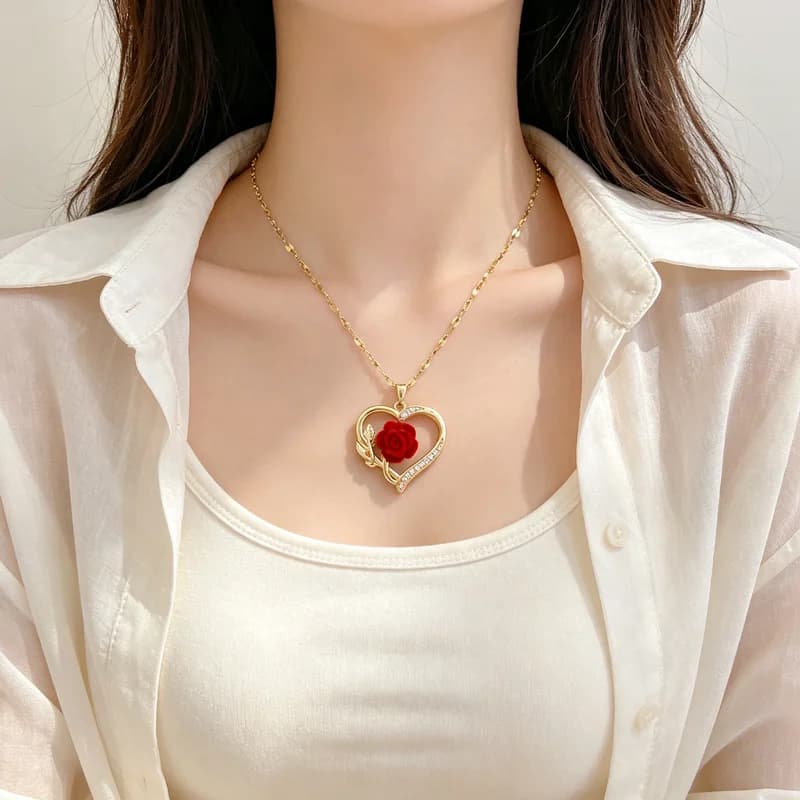 Hollow Hart Roos Bloemen Hanger Ketting