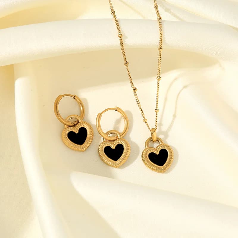 316L RVS Goudkleurige Hart Ster Ketting en Oorbellen Set