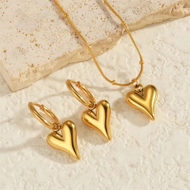 316L RVS Goudkleurige Hart Ster Ketting en Oorbellen Set
