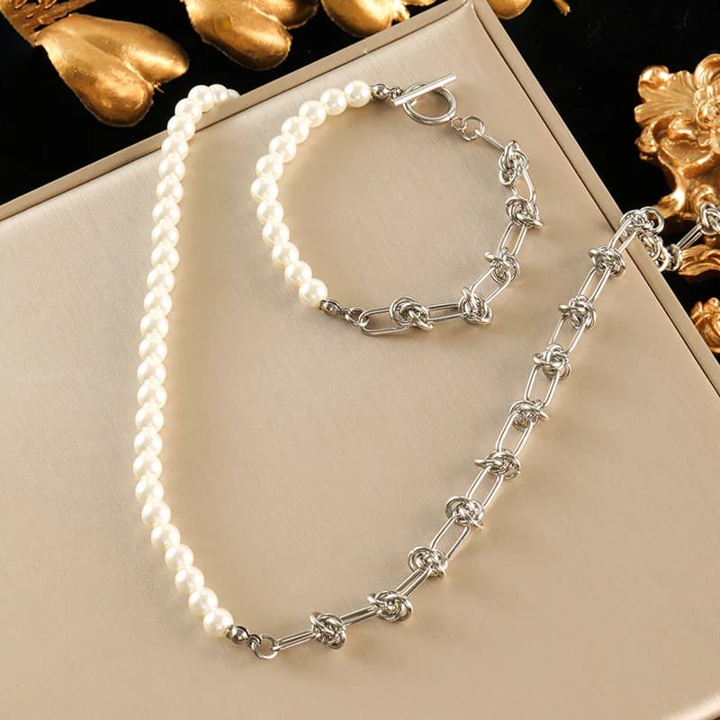 Imitatie parel ketting en armband set