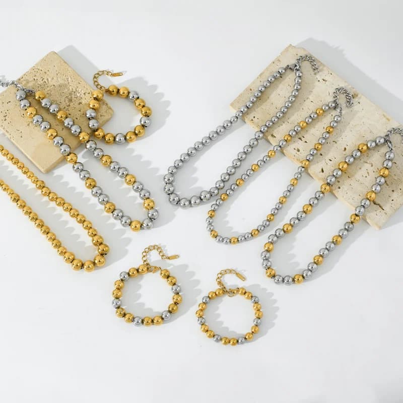 Massieve kralenketting en armband set, 2 kleuren