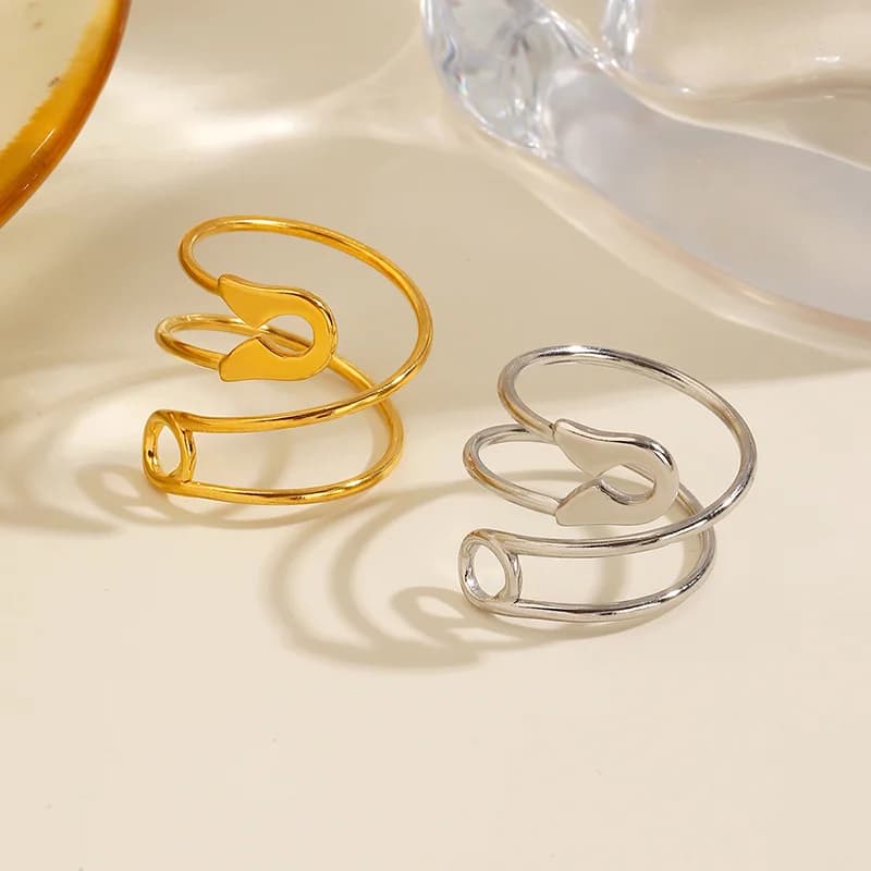 Pin-vormige Verstelbare Open Ring, 18K Goud PVD Verguld