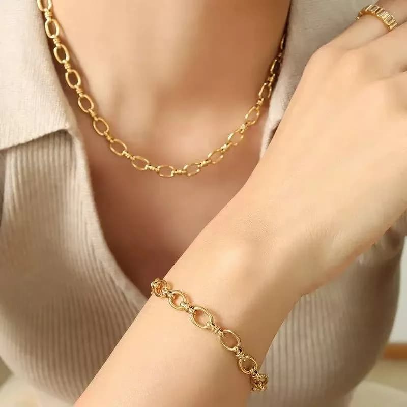 Handgemaakte Metalen Halsketting en Armband Set