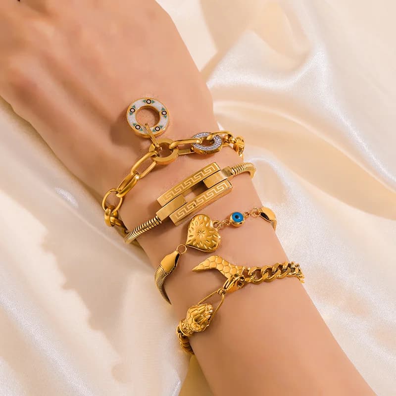Dikke geometrische ketting armband, goudkleurig roestvrij staal
