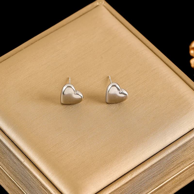 Glanzend hart ketting en oorbellen set, Zilver