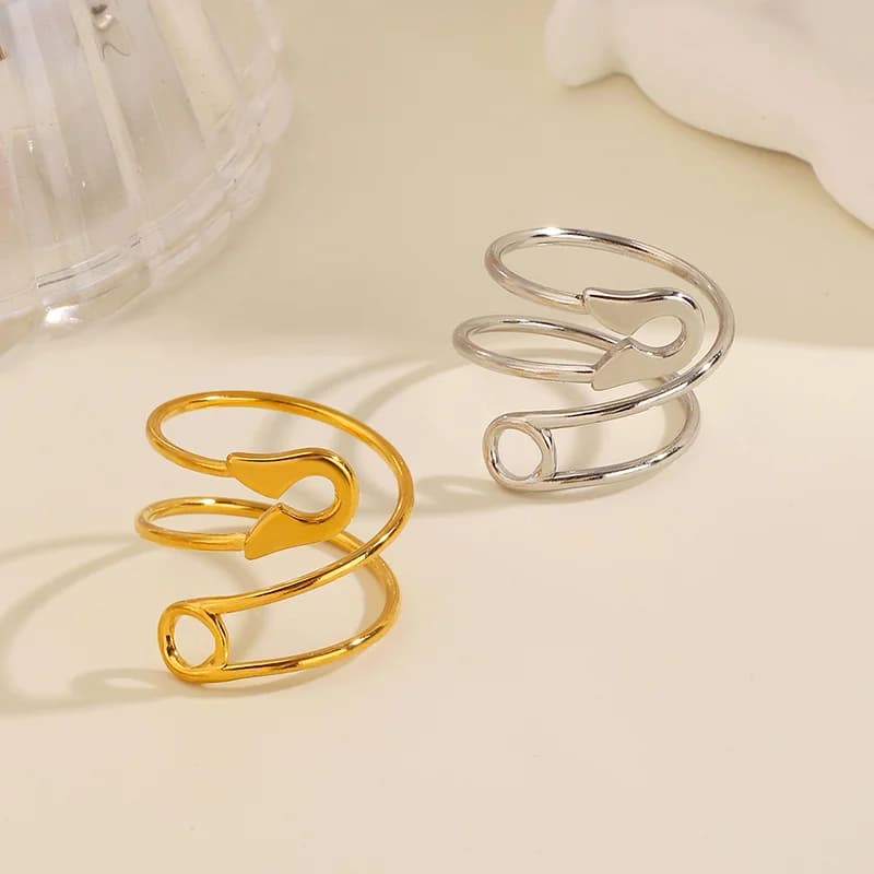 Pin-vormige Verstelbare Open Ring, 18K Goud PVD Verguld