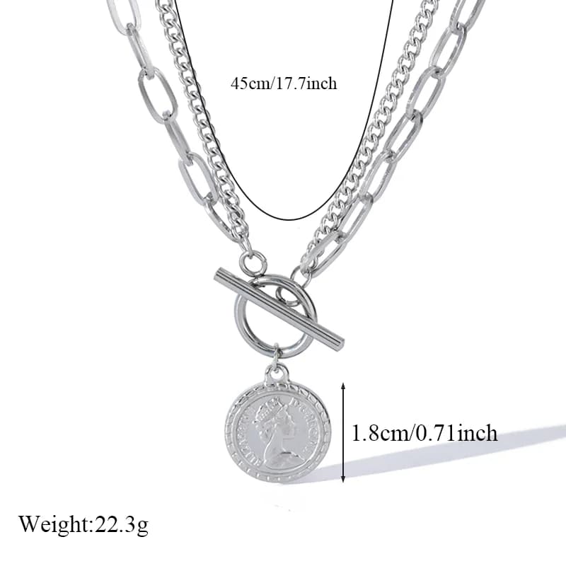 Portret munt hanger ketting, zilverkleurig