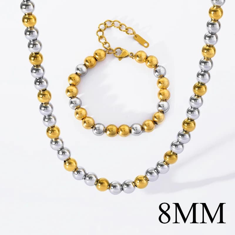 Massieve kralenketting en armband set, 2 kleuren
