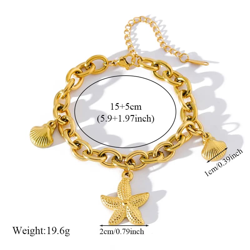 Bedelarmband Zeester & Schelp, Verguld