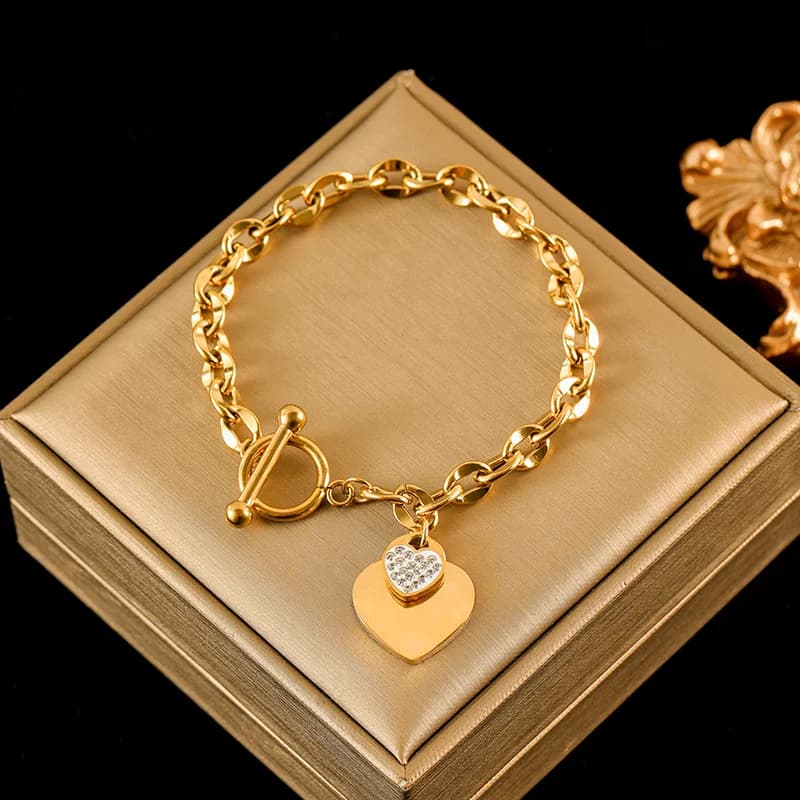Dubbele Hart Ketting en Armband Set, Zilver