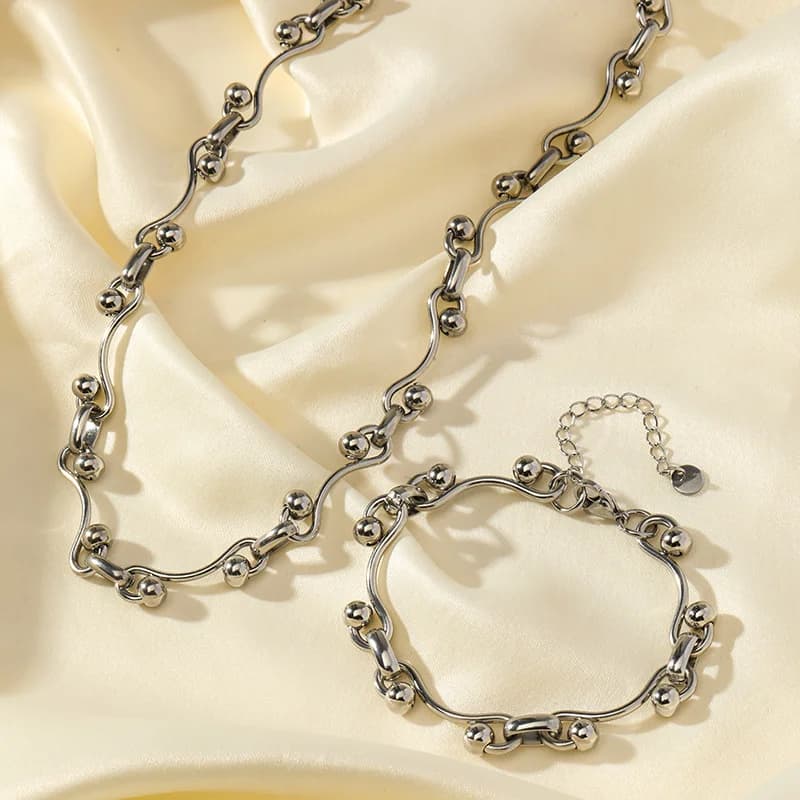 316L RVS Zilveren Kralen Ketting Sieradenset