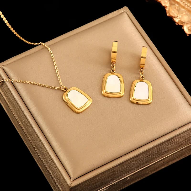 316L RVS Goudkleurige Hart Ster Ketting en Oorbellen Set