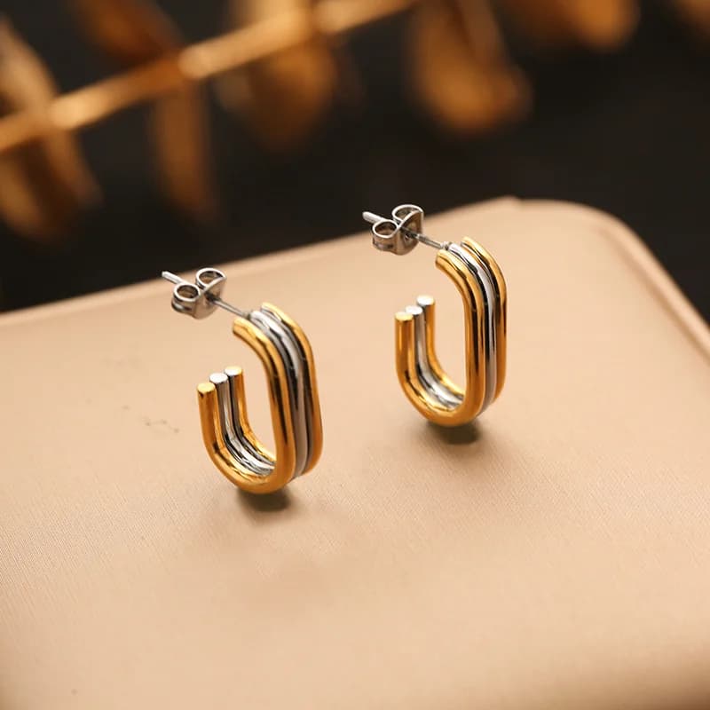316L RVS twee-kleurige geometrische stud oorhangers