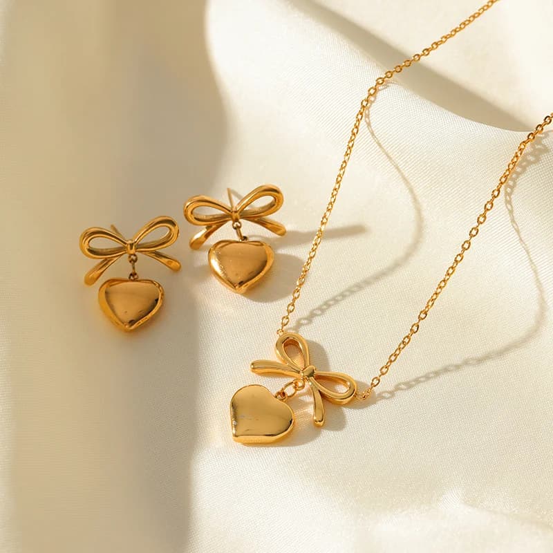 316L RVS Goudkleurige Hart Ster Ketting en Oorbellen Set