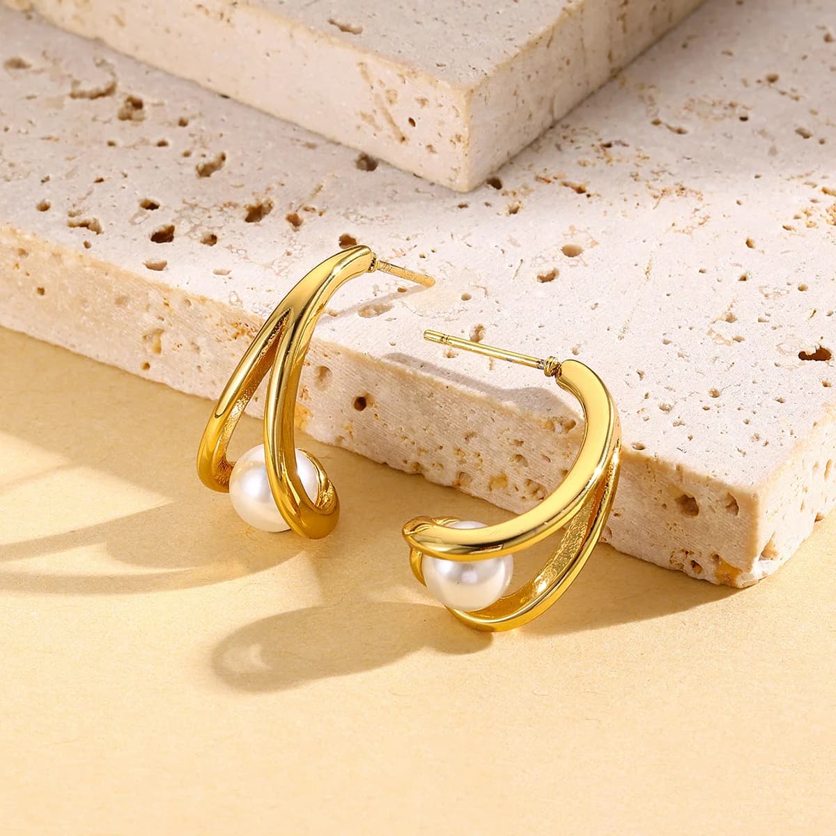 Creatieve parel oorhangers, 18K verguld