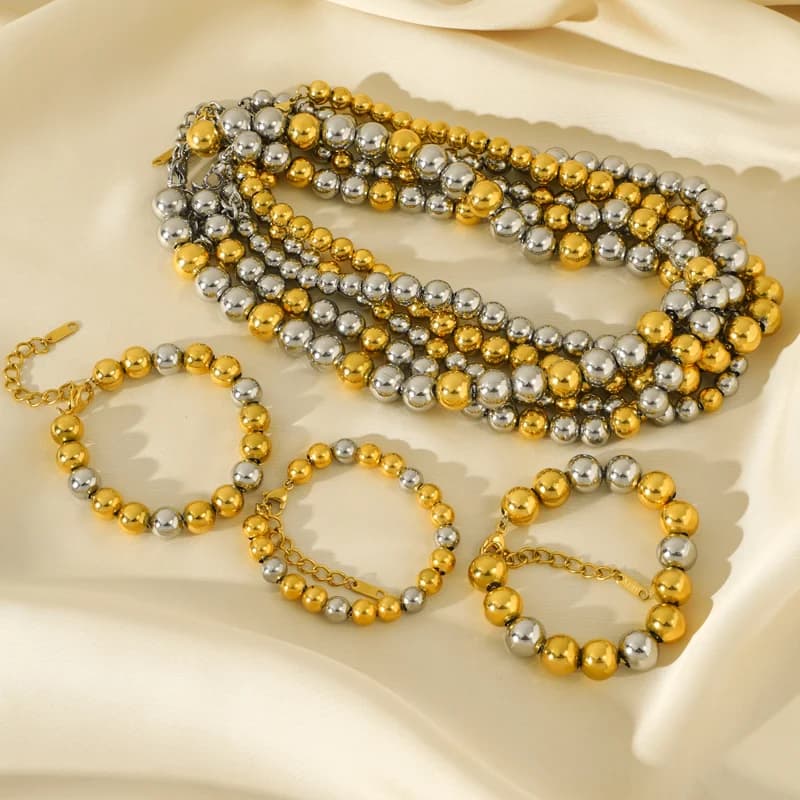 Massieve kralenketting en armband set, 2 kleuren