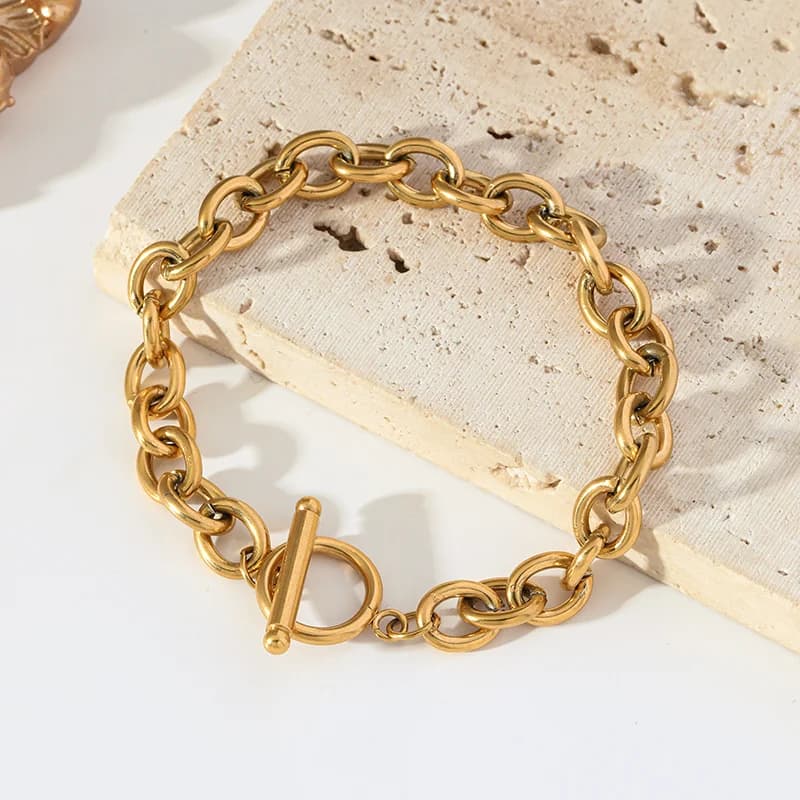 Dikkere OT-sluiting schakelketting armband, getextureerd