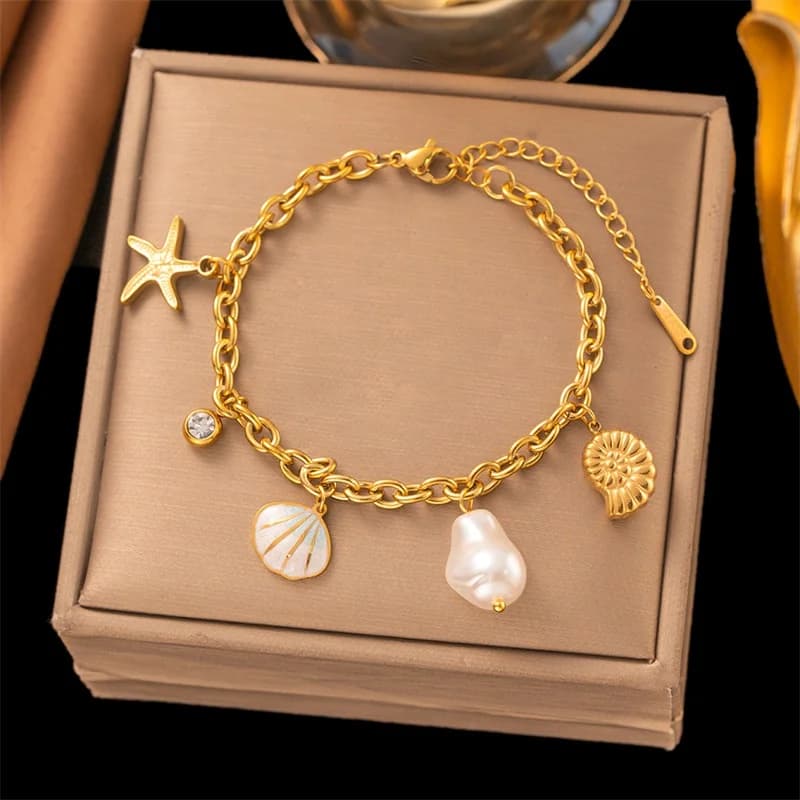 Zeester en Schelp Bedelarmband met Koord