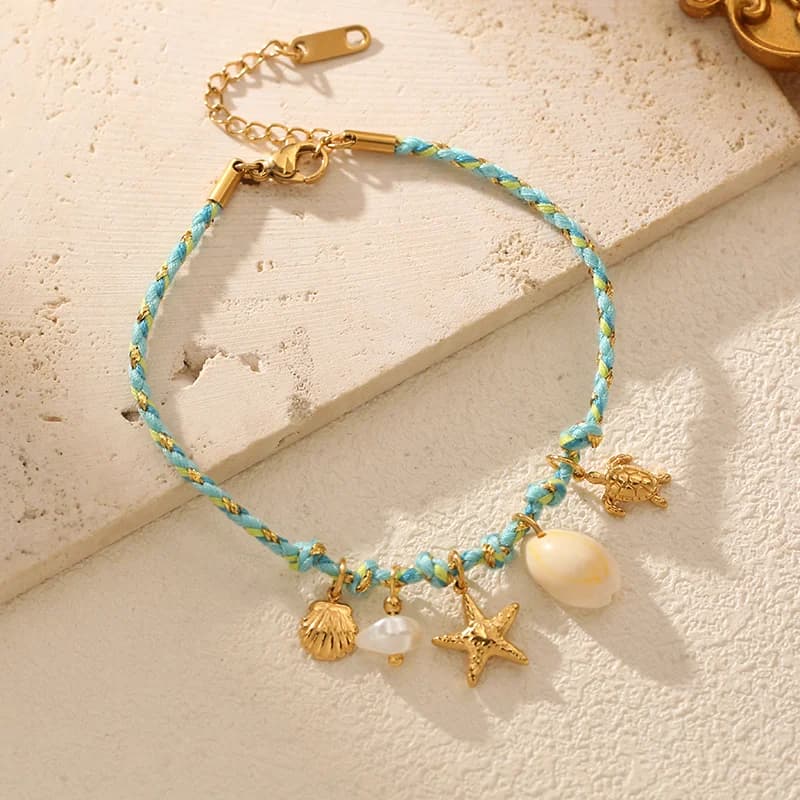 Zeester en Schelp Bedelarmband met Koord