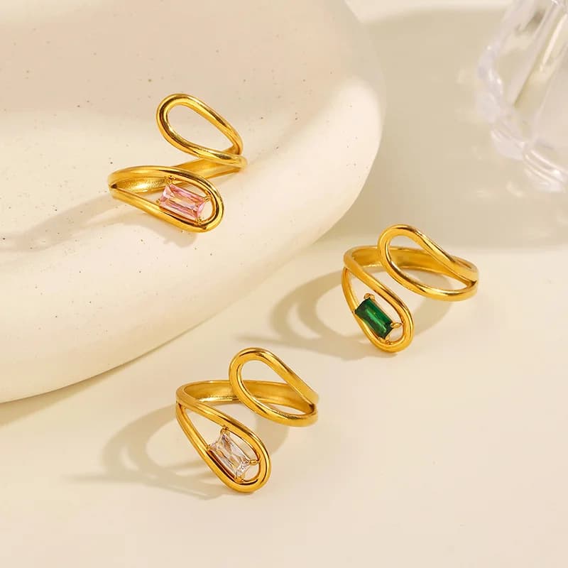 Geometrisch Glas Zirkoon Verstelbare Ring, 18K Verguld