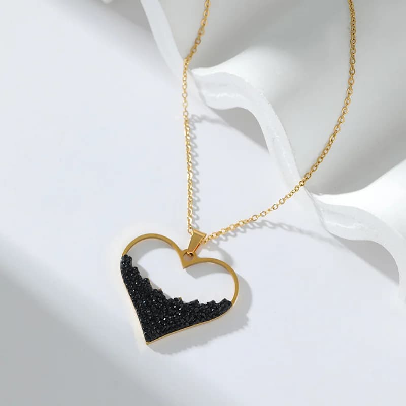 Zwarte Fonkelende Hart Hanger Ketting