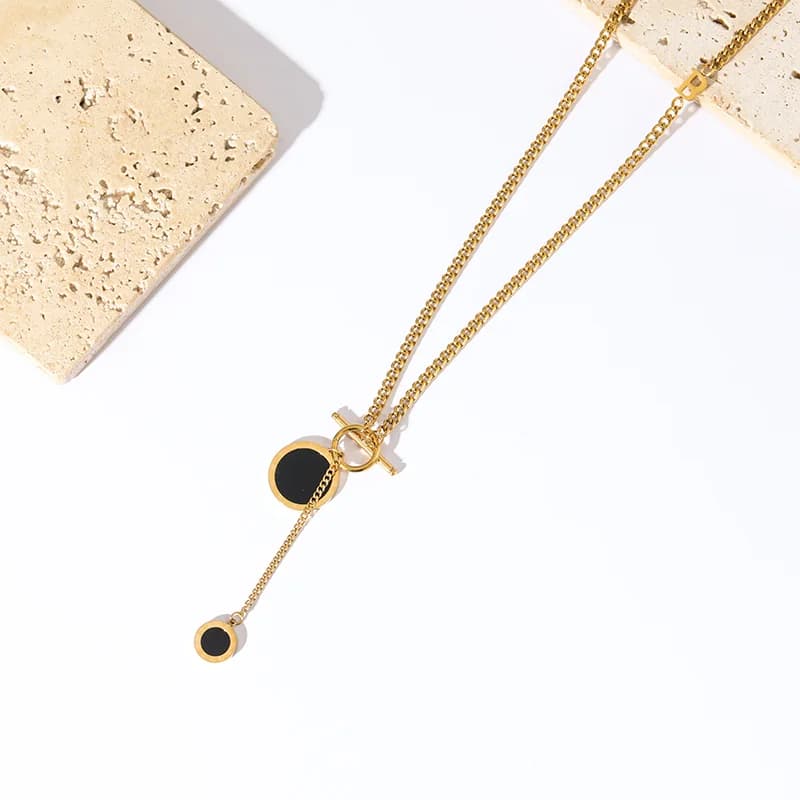 Ronde Zwarte Lange Hanger Ketting