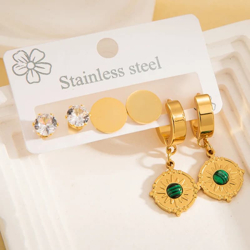 Set van 3 paar vintage groene steen hangende oorbellen