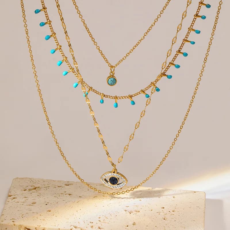 Blauw Oog Hanger Ketting met Meerdere Lagen