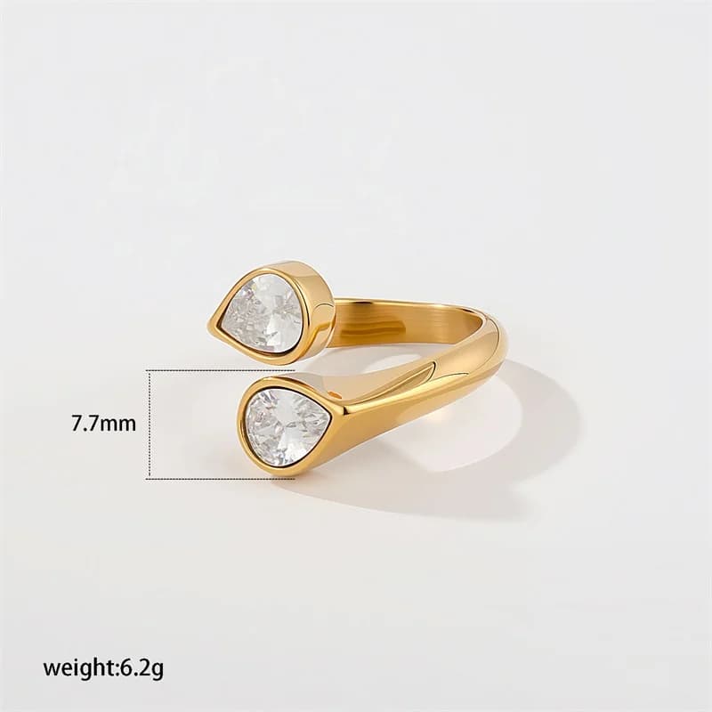 Verstelbare open ring met druppelvormige zirkonia