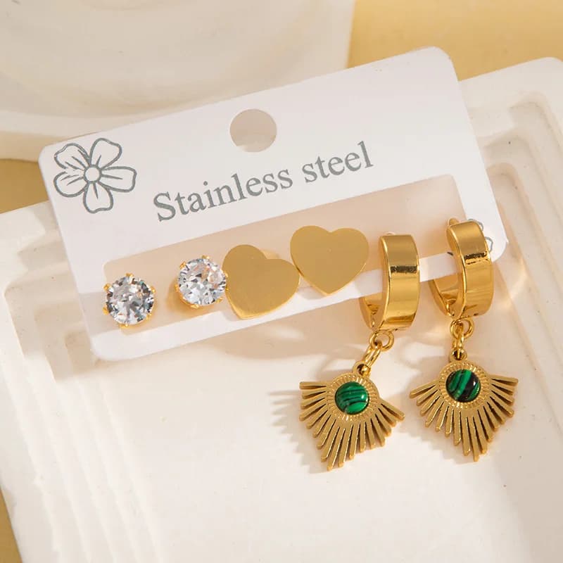 Vintage groene steen oorknopjes