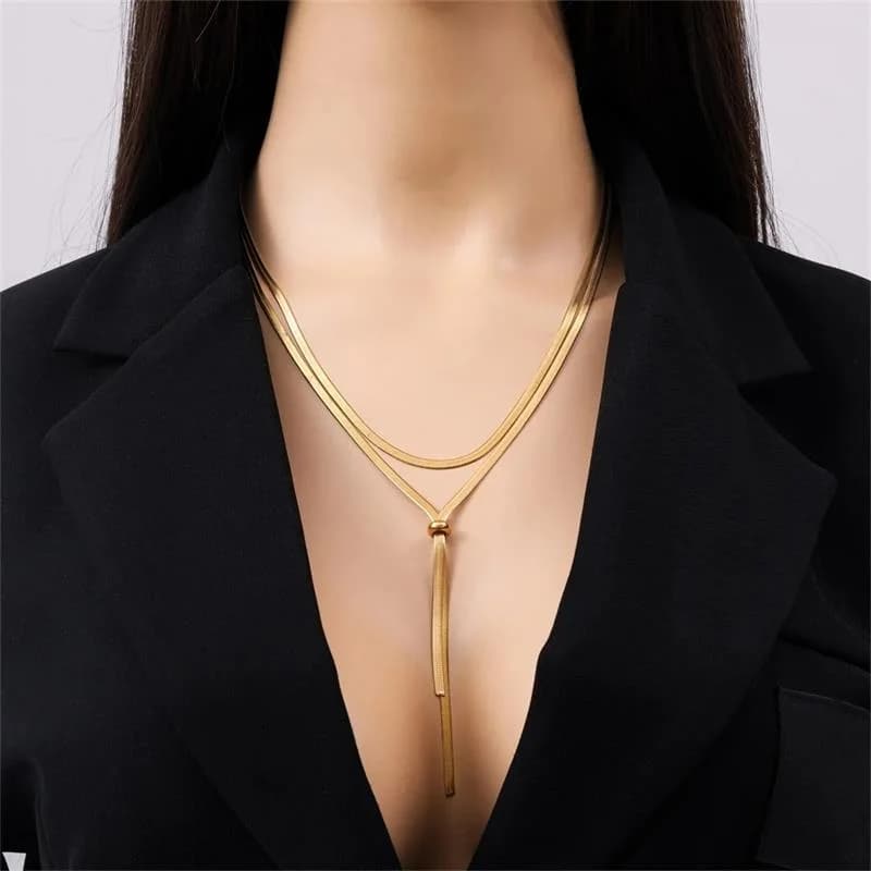 316L RVS Goudkleurige Kwastje Lange Slangetjesketting Halsband